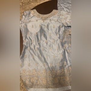 Elegant Blue and Gold Embroidered Indian Dress gararah